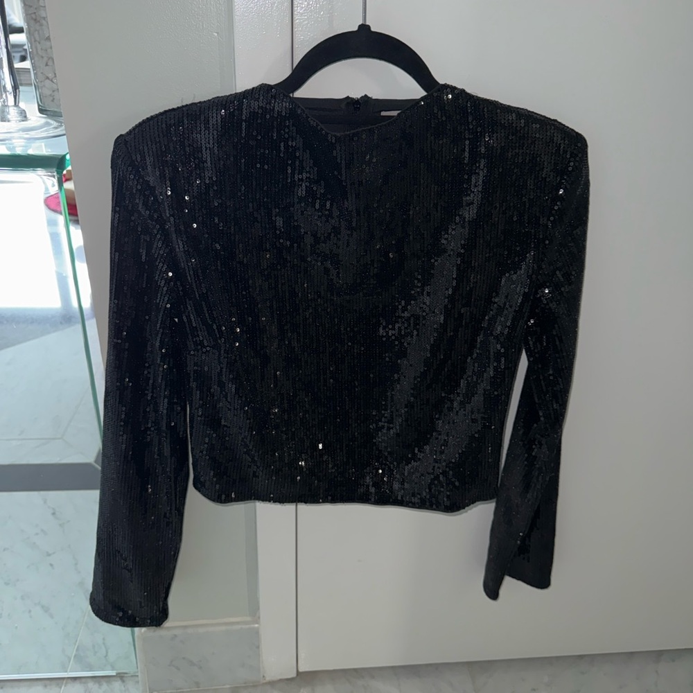 H&M Black Sequence Top With Shoulder Pads - image 1